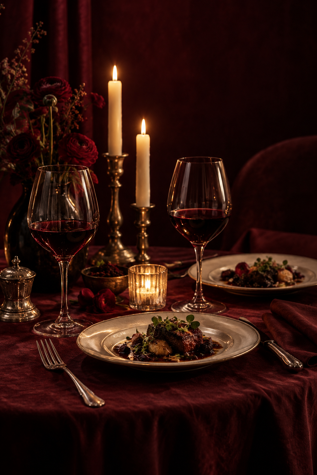 Une table pour deux éclairée à la bougie